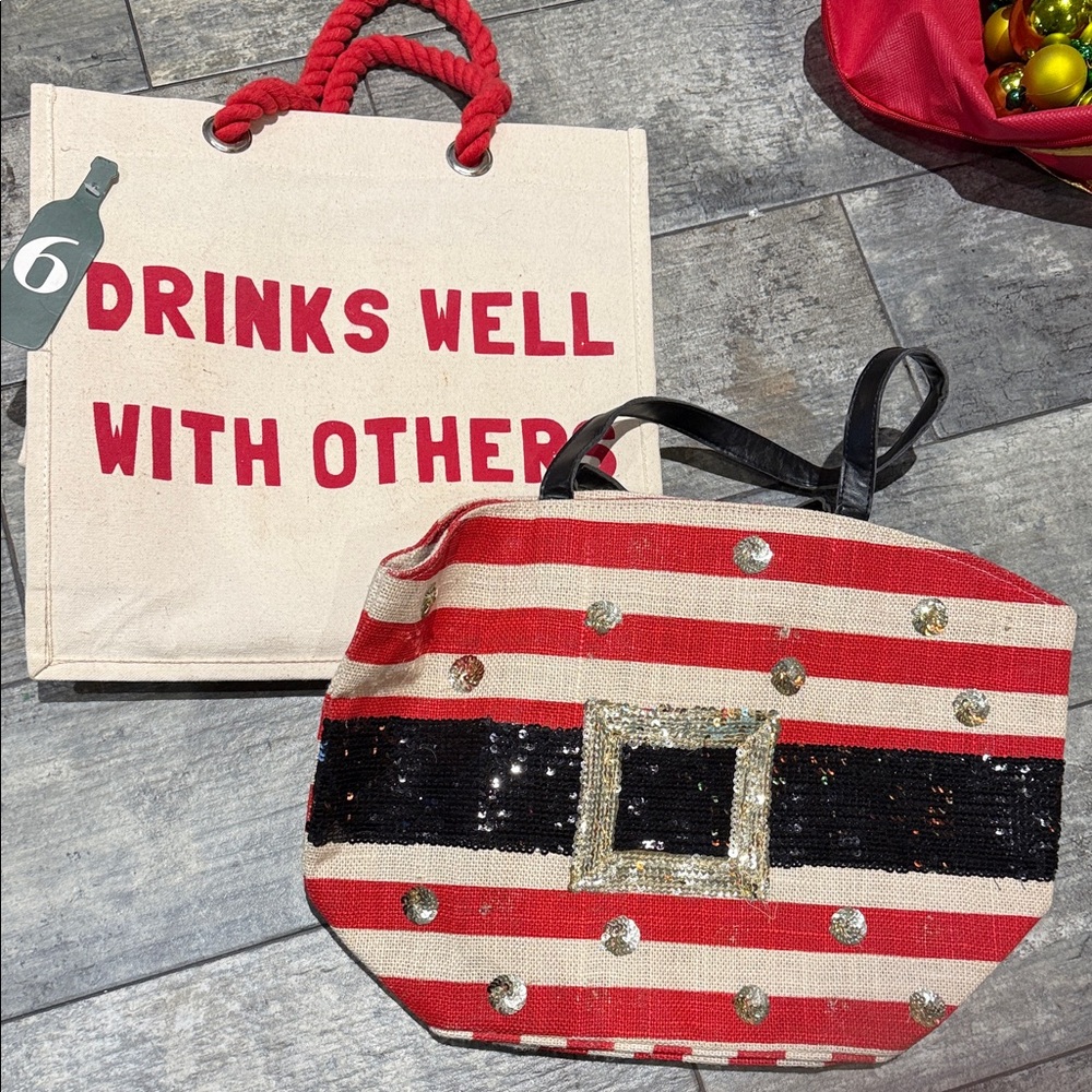 Striped Red and White Tote with Sequin Detail